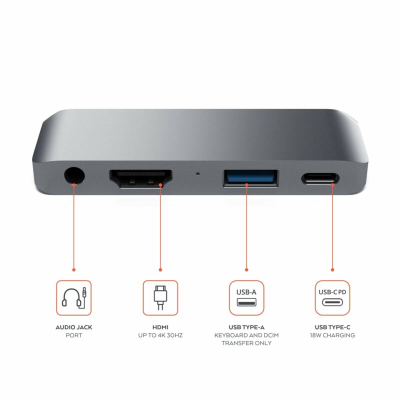 Newest Satechi Aluminum Type-C Mobile Pro Hub Adapter with USB-C PD Charging 4K HDMI