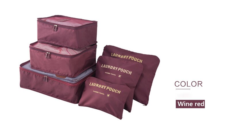 Sacos de viagem conjuntos de embalagem à prova dwaterproof água cubo roupas portáteis ordenação organizador tote sistema durável arrumado bolsa coisas: wine red