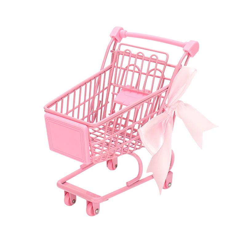 1PC Mini Shopping Cart Iron Small Desktop Photo Props Storage Basket Sundries Holder Trolly for Shop Home: M