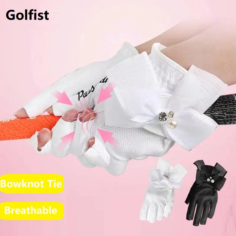 Gofist 1 Paar Golfhandschuhe für Damen, linke und rechte Hände, rutschfeste Sporthandschuhe mit Schleife, elegante, atmungsaktive Fäustlinge für Höhle Damen