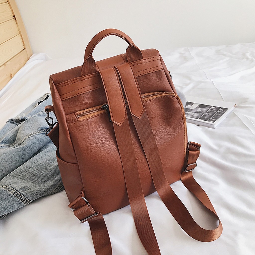 Anti-theft backpack Classic PU leather solid color backpack shoulder bag Vintage Backpacks For Girls рюкзак