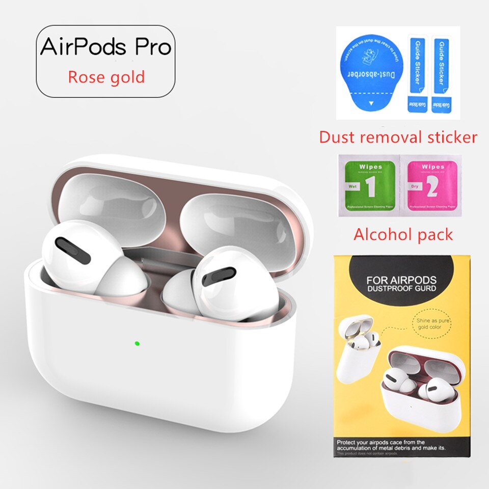Stickers for Airpods pro 2&amp;1 Case Dust Guard cute Skin Inner Cover Accessories Film for Apple Airpods Pro 2 1 Stickers: Rose gold airpod pro