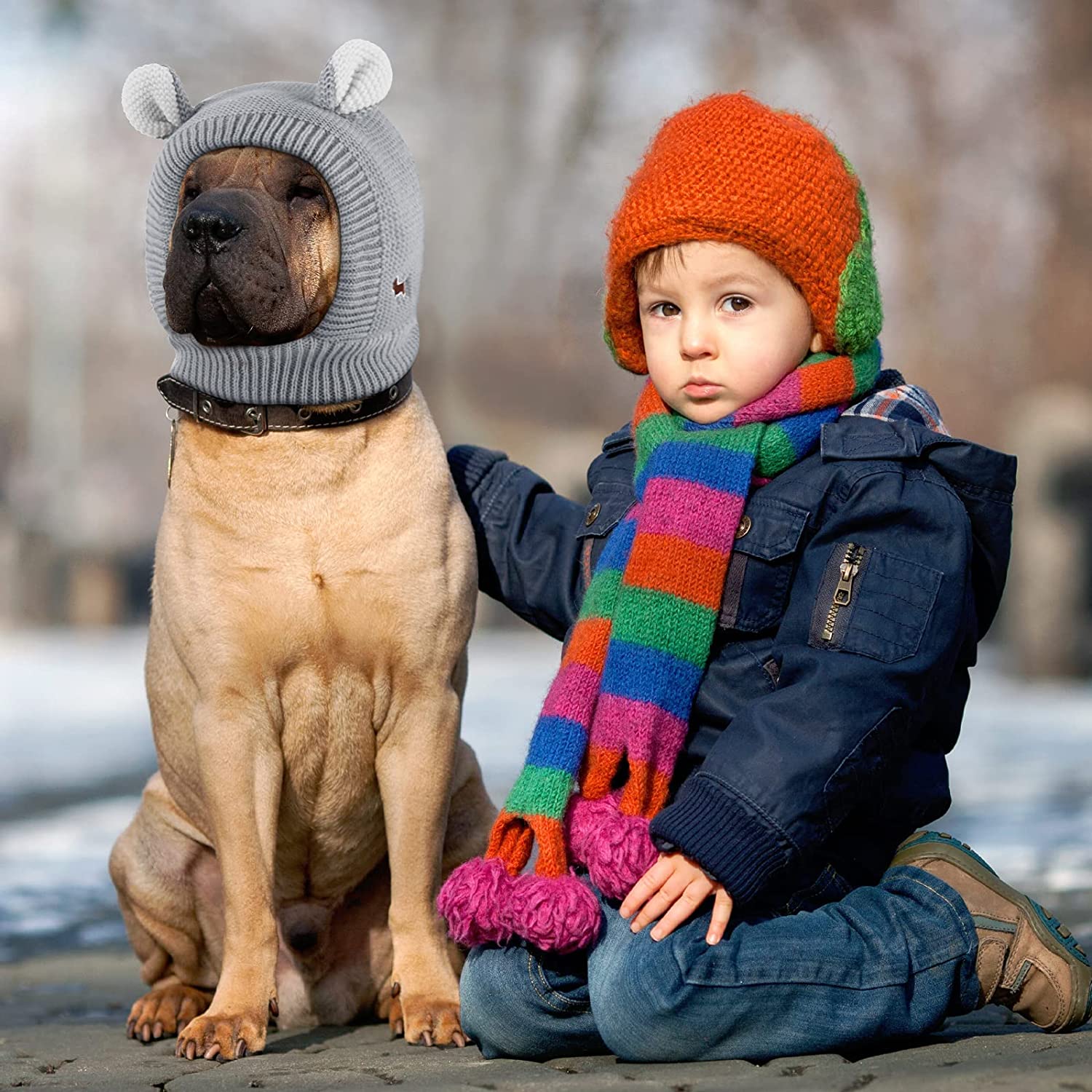 Quiet Ears for Dogs, Dog Ear Muffs Noise Protection Knitted Dog Hats Pet Ears Warm Dog Ear Cover Winter Hat Bunny Costume