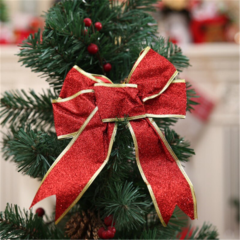 Decoracion navidad 25cm stora julrosor slips glitter rött band rosetter julgran dekor pilbågar julprydnad: Röd