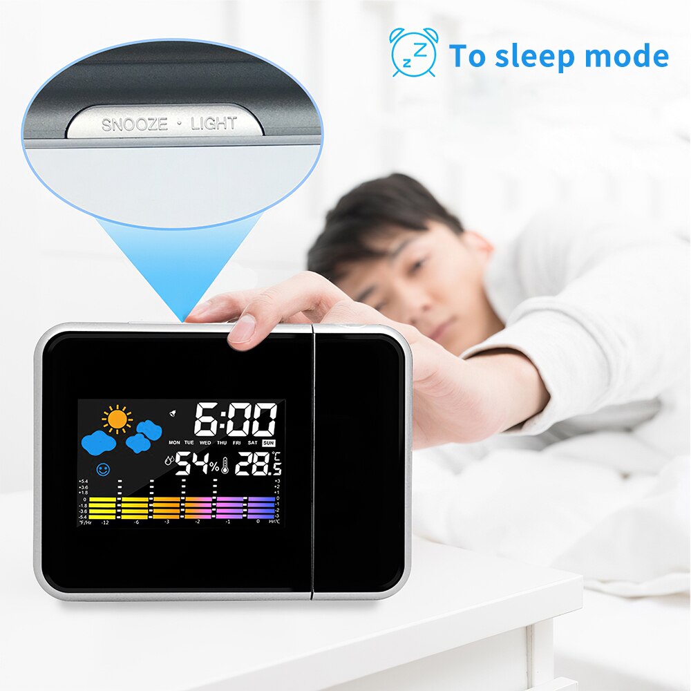 2 Color LED Digital Alarm Clock Radio Projection With Temperature And Humidity Mirror Clock Multifunctional Bedside Time Display