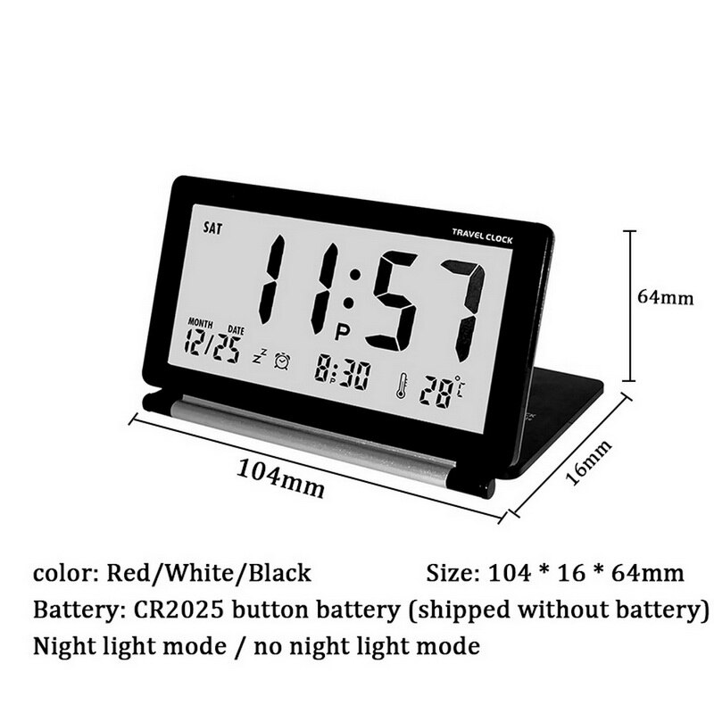 Elektronische wekker reisklok tafelklok multifunctioneel stil lcd digitaal groot scherm opvouwbaar led snooze-functie 62