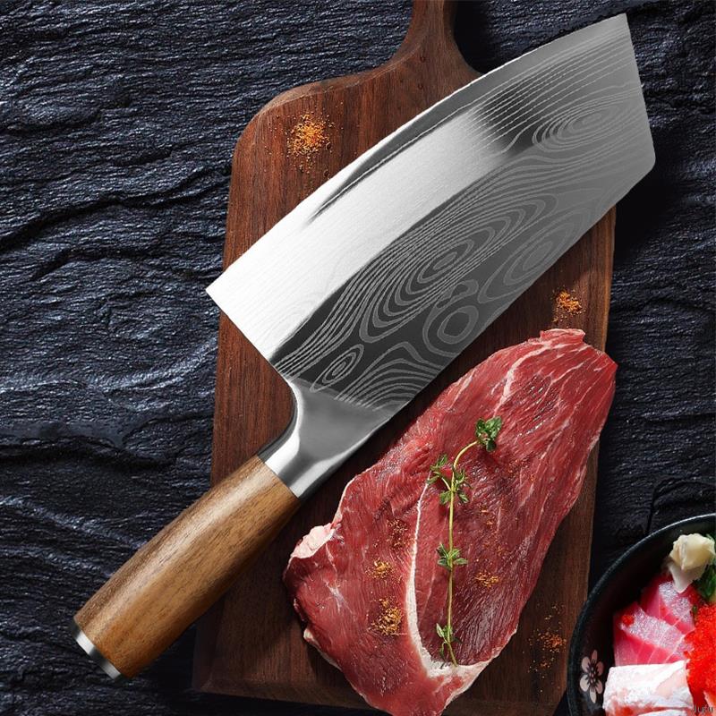 Cuchillo de carnicero de acero inoxidable, utensilio de Chef chino de Damasco, con mango de madera, 7,5 pulgadas