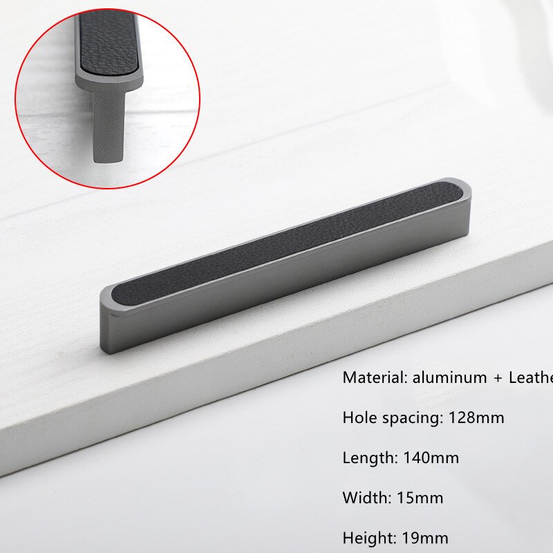 500mm Extended Grey Wardrobe Door Handle Simple Kitchen Cabinet Drawer Black Leather Handle Furniture Knob Home Decoration: Black-128