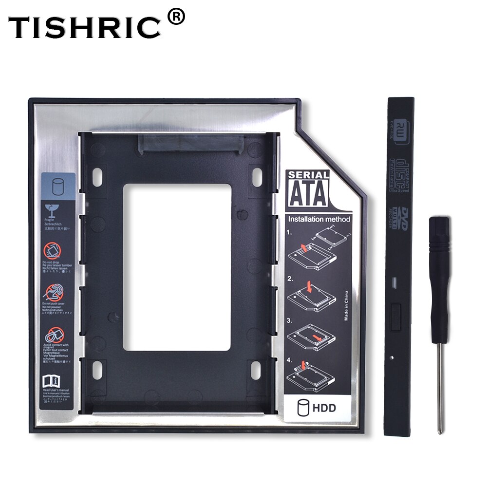 TISHRIC Plastic Aluminum Universal 9.5/12.7mm SATA 3.0 2nd HDD Caddy 2.5" SSD CD DVD to HDD Case Enclosure CD-ROM ODD Optibay: Silver