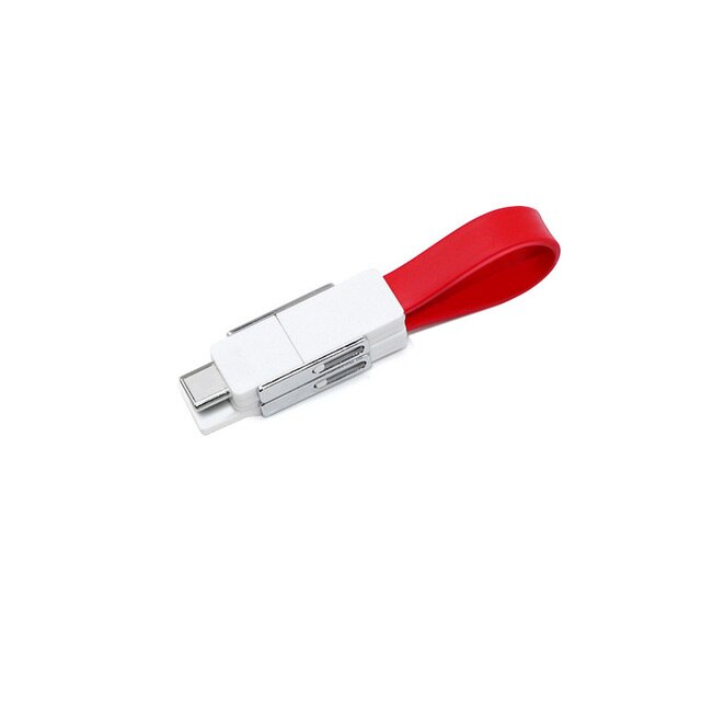 Porte-clés magnétique 4 en 1, câble Micro USB type-c à 8 broches pour recharge et données, cordon de chargeur Portable court pour iPhone et Android: Red