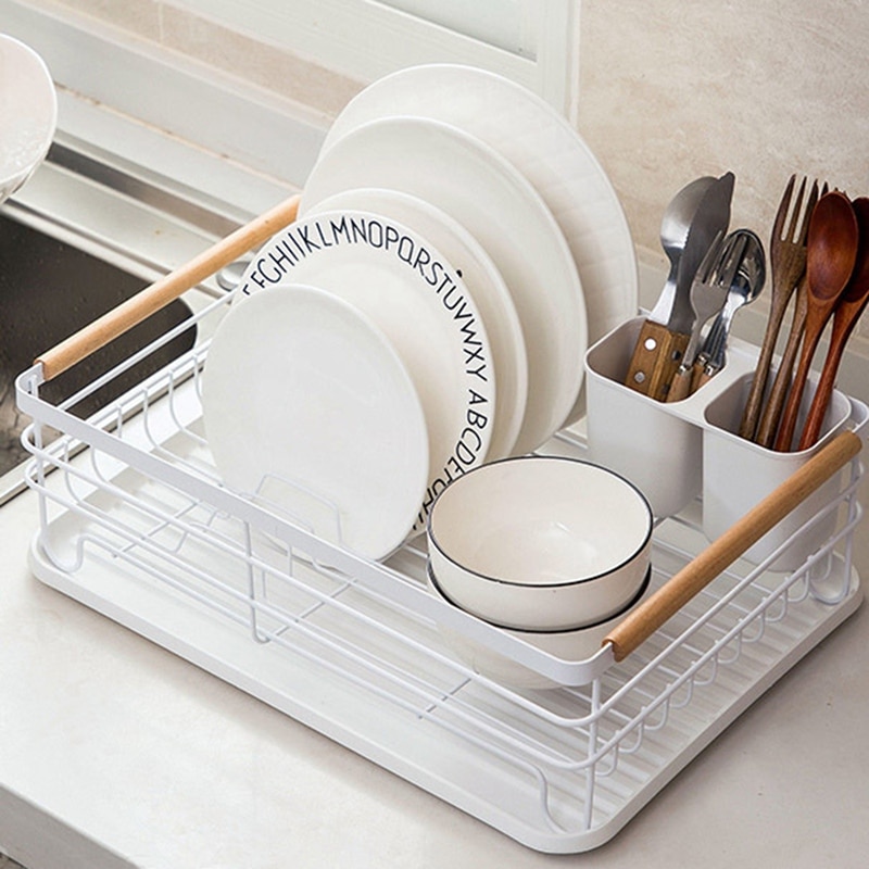Iron Kitchen Dish Drying Rack Tableware Drainer Storage Basket Shelf Forks Bowl Plate Dishes Holder Drainer Sink Organizer