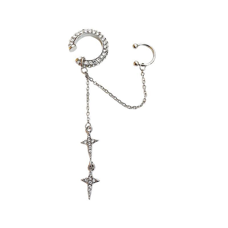 Pendientes de Clip de diamantes de imitación brillantes para mujer y niña, aretes largos sin perforación, borla cruzada, un lado, 2022