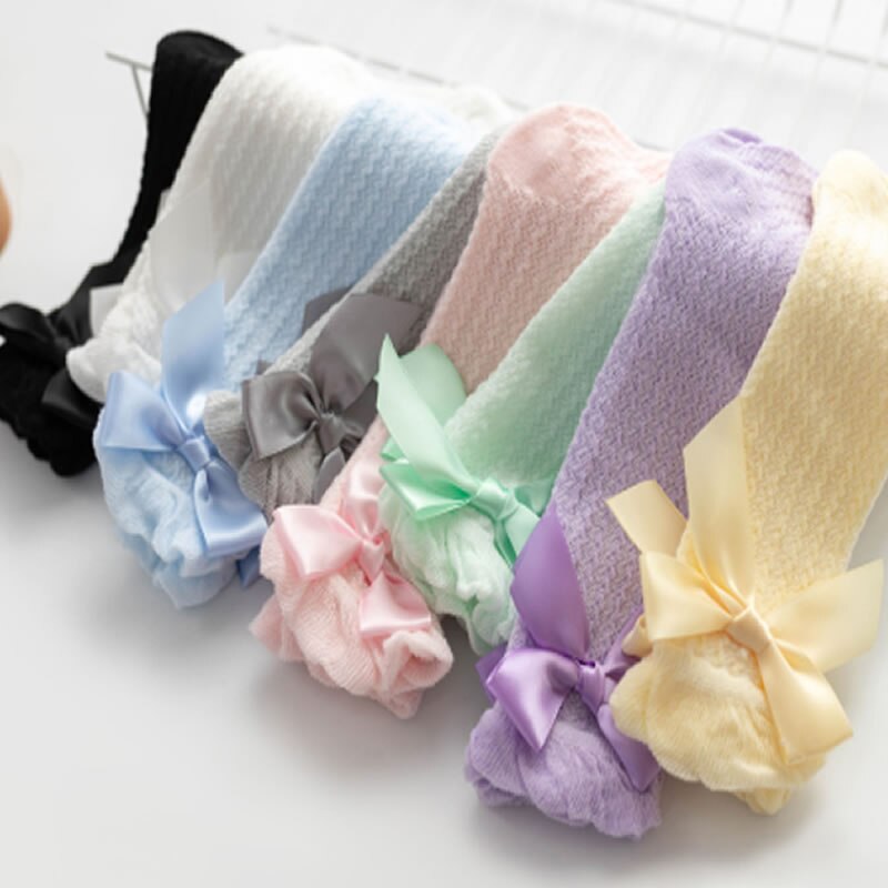 Barn flickor kunglig stil rosett knähöga nätstrumpor.baby toddler bowknot in tube socks.kid ihåliga strumpor sox 0-4y