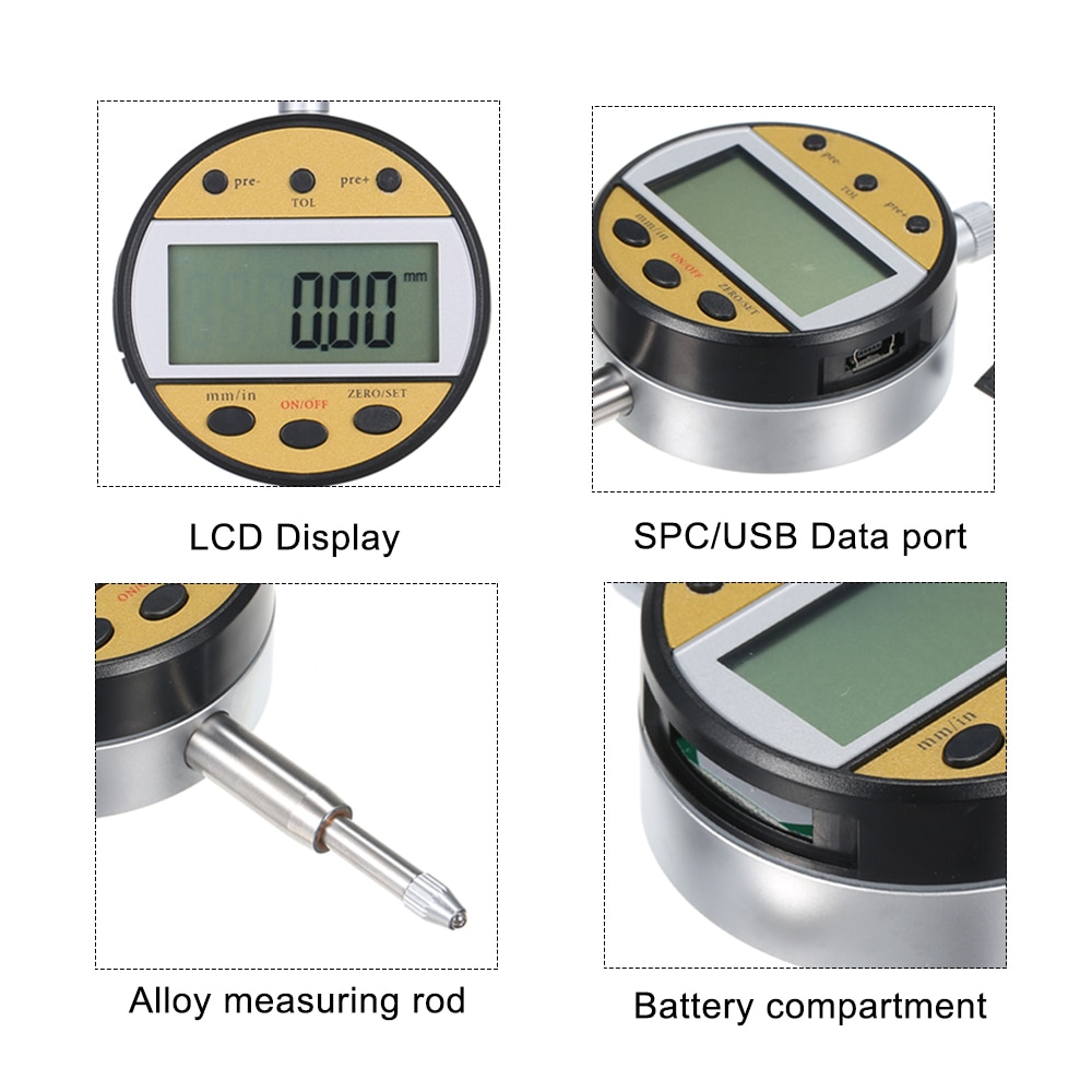 Dial Indicator Gauge Metric Indicator 0.01mm Dial Comparator Dimension Position Tolerance Detection Digital Caliber Tools