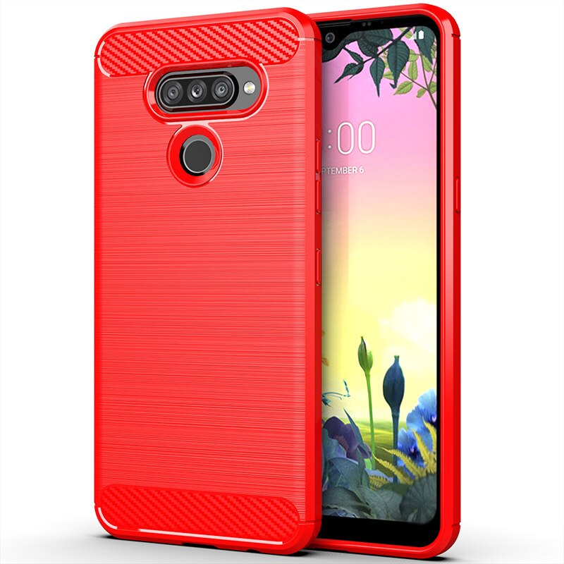 Für LG K50S Fall Silikon Weiche TPU Gebürstet Carbon Fiber Texture Abdeckung Fall Für LG K50S 6,5'': Rot