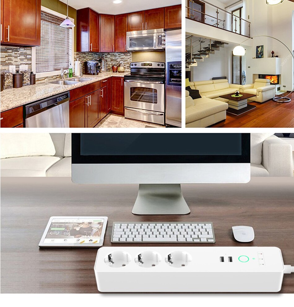 Regleta de potencia inteligente con enchufe WiFi de 16A, enchufe multienchufe con 3 salidas de CA y 2 puertos de carga USB, Control por voz, funciona con Alexa google home