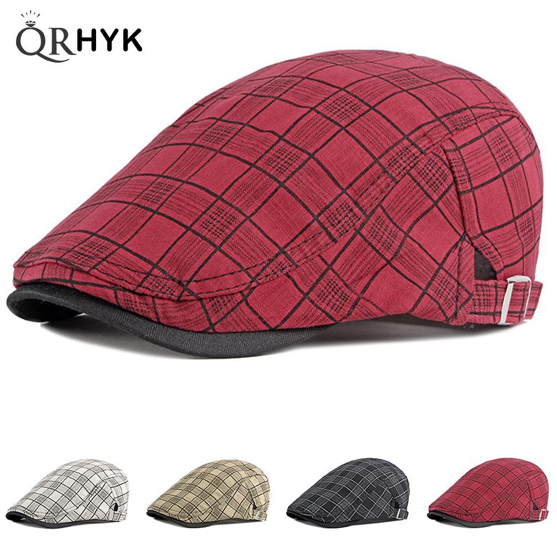 Fine Stripe Lattice Berets Hat Women Men Spring Summer Plaid Visors Red Green Blue Duckbill Herringbone Flat Cap