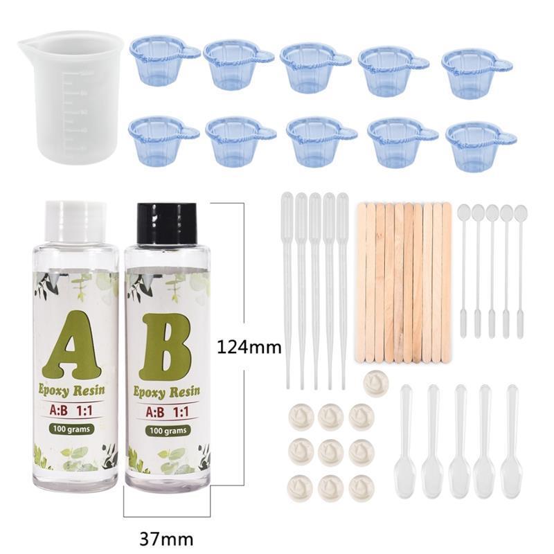 AB Crystal Epoxy AB Resin Glue Small Bottle 1:1 AB Glue With Free 1 Set Resin Molds Making Tools Starter Set Jewelry Making: A100g-B100g Set