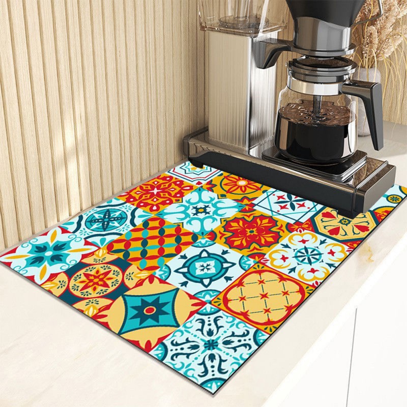 Absorberend Servies Schotel Droogmatten Boho Bloemen Bureau Afvoer Pad Hittebestendige Tegenmat Antislip Aftappen Placemat Keuken: L / YELLOW