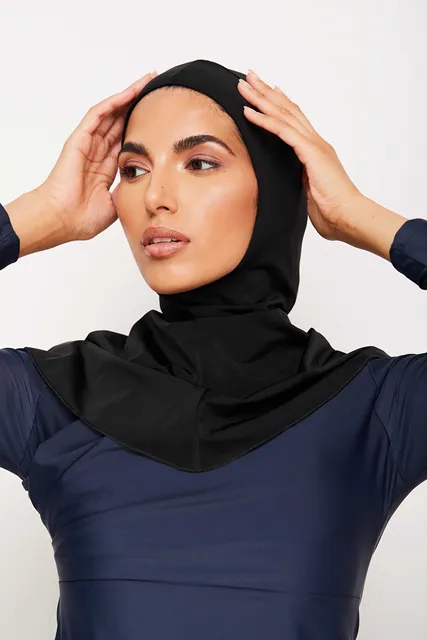 Gorro turbante musulmán de color sólido, Hijabs de natación de cobertura completa para mujer: Negro