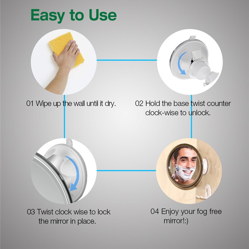 Bathroom Mirror Wall 360 Rotating Powerful Suction Cup Bath Mirror Fogless Shower Mirrors Make Up Mirror with Shaver Holder