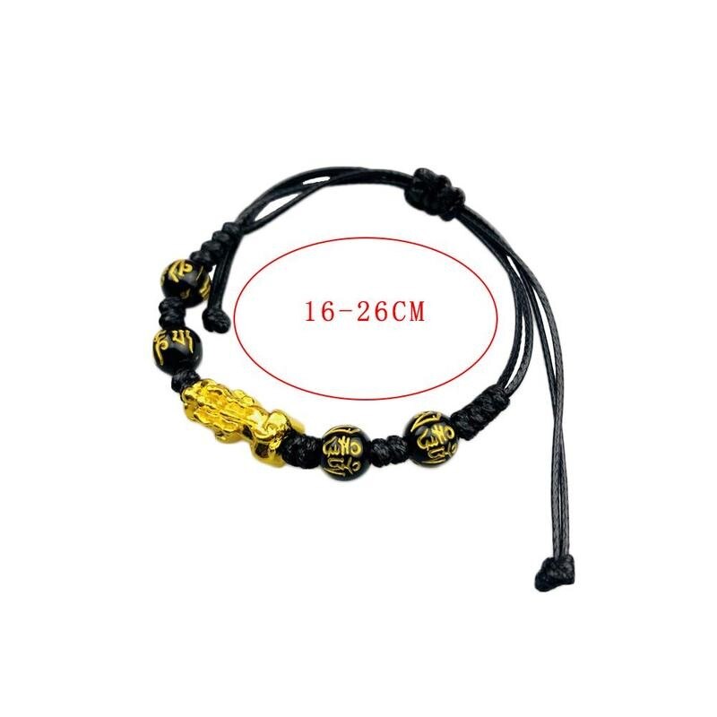 Unisex Feng Shui Obsidiaan Steen Kralen Armband Touw Polsband Gold Rijkdom Gezondheid Rijke Geluk Armband Voor Vrouwen Mannen