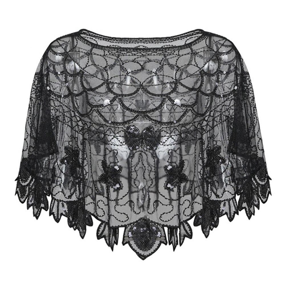 Lady Sequin Luxury Shiny Party Cape Women Bling Bling Amazing Evening Shawl Celebrity Formal Event Accessory Black: Black