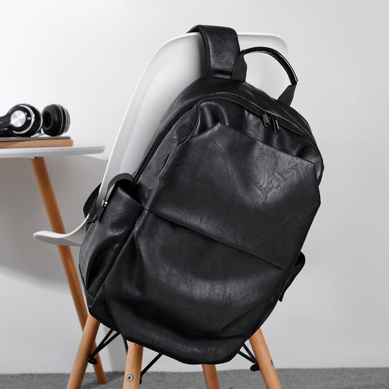 Laptop Backpack for Men Laptop Bag Casual Larege Capacity Students Schoolbag Black Pu Leather Backbags for Women