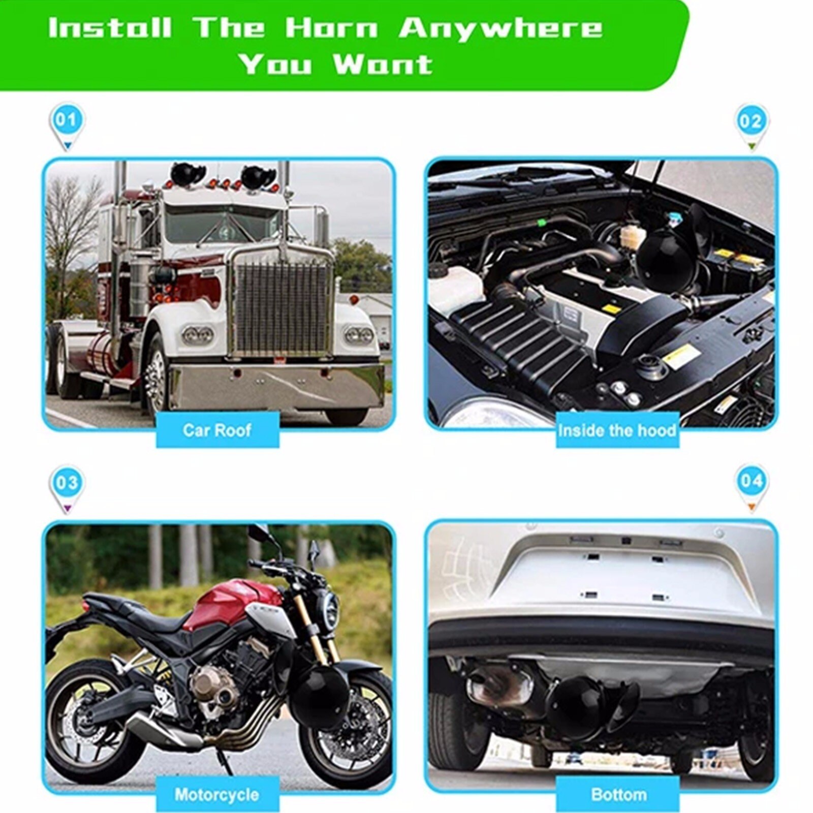 Universal Loud Car Air Horn 12V Trumpet Super Train Horn for Trucks Vehicle Horn Dual-tone Electric Snail Air Horn Whistle #41