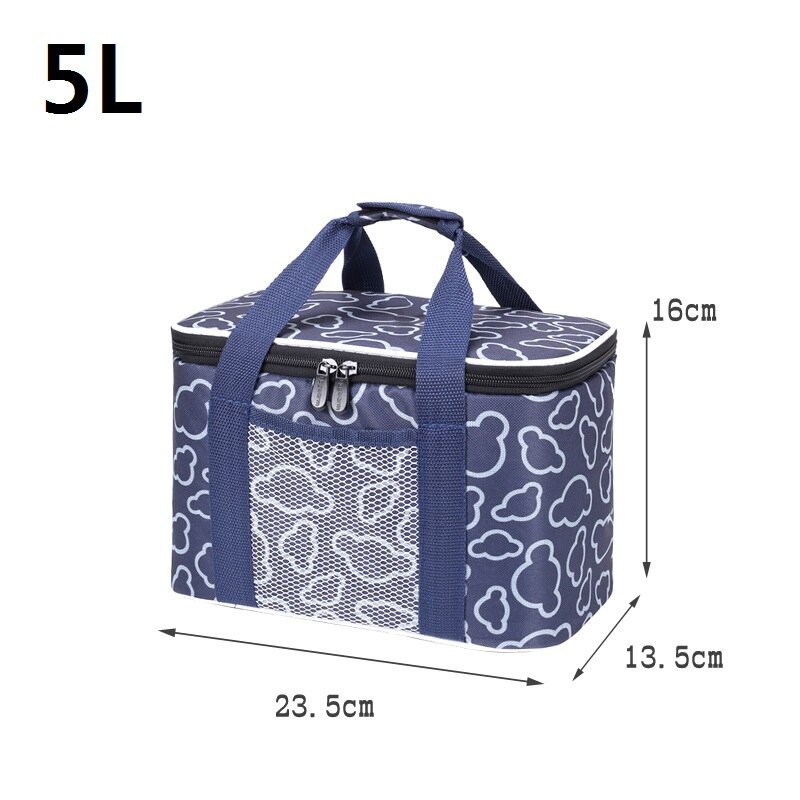 Brand Thicken Oxford Waterproof Small Thermal Food Portable Picnic Cooler Bag For Kids: 5L Navy