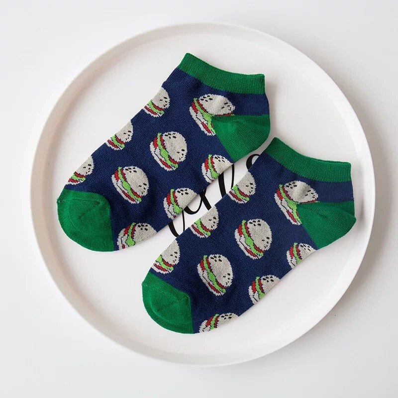 Chaussettes pour femmes Omelette Burger Sushi pomme plante fruits nourriture courte drôle coton chaussettes unisexe heureux chaussettes bateau chaussettes cheville: 5