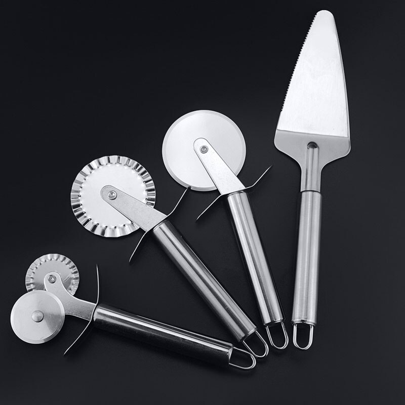 4 Patronen Pizzasnijder Gebak Dubbele Roller Pizza Mes Cutter Pasta Deeg Crimper Keuken Pizza Gereedschap