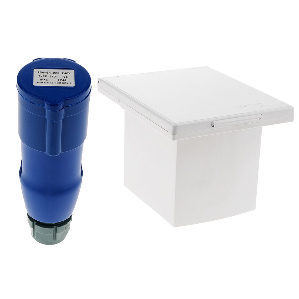 RV Camper 220V-240V 16A External Flush Hook Up Waterproof Plug Socket: White and Blue