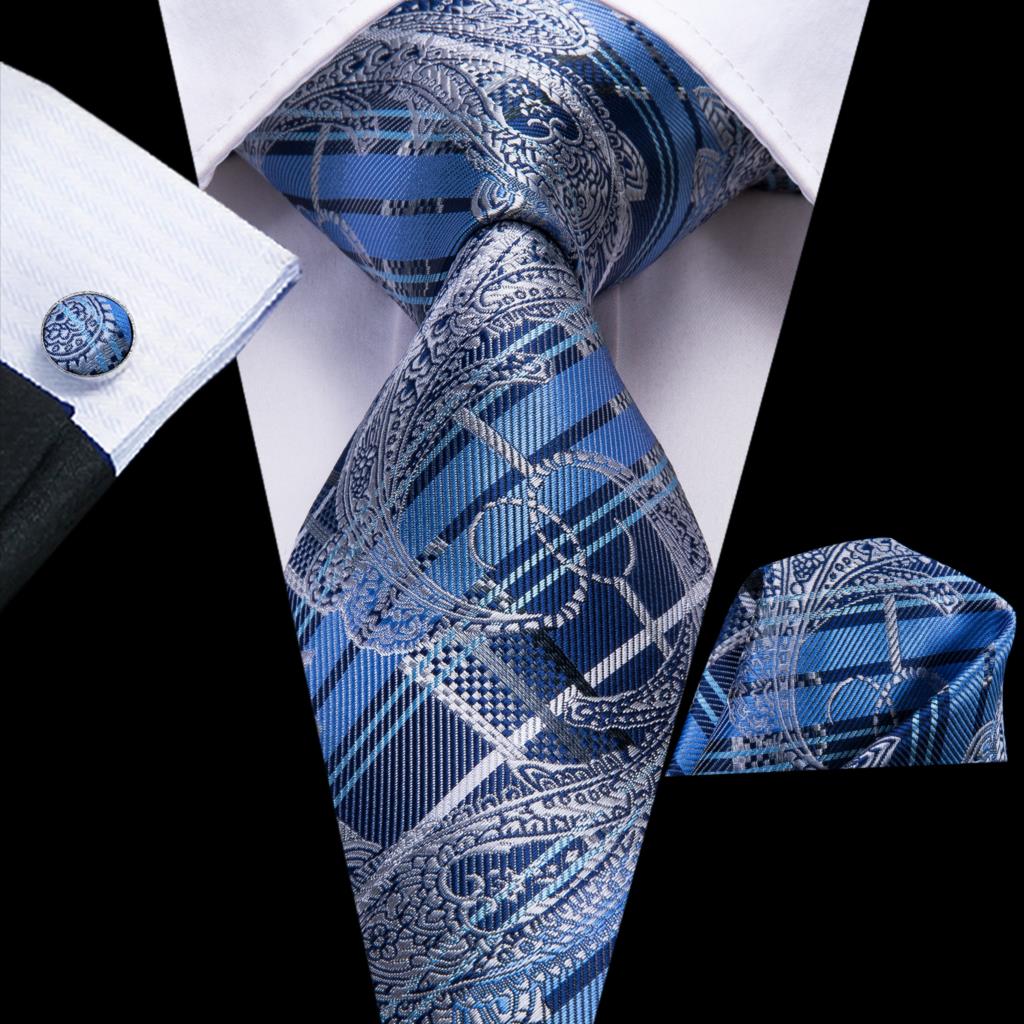 Hi-tie herrslips lyxig handgjord geometrisk slips sidenvävd slipsset för män affärsslips bröllopsslips fyrkantiga manschettknappar