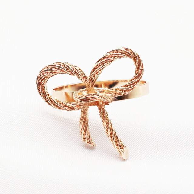 Servilletas y anillo con lazo para en casa, servilletas plateadas y doradas, recepciones de boda:  Rose gold
