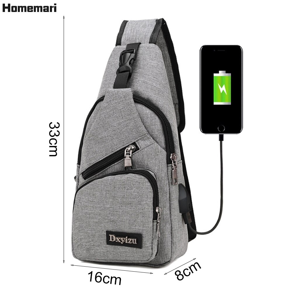 Homemari-Bolso cruzado con carga USB para hombre, bolsa de pecho, de viaje, para deporte al aire libre, Picnic diario, de hombro