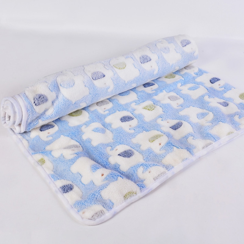 Pet Blankets Coral Fleece Cute Elephant Prints Dog Pads Sleeping Bed Cover Mat For Small Medium Dog Cat 1 PCS A