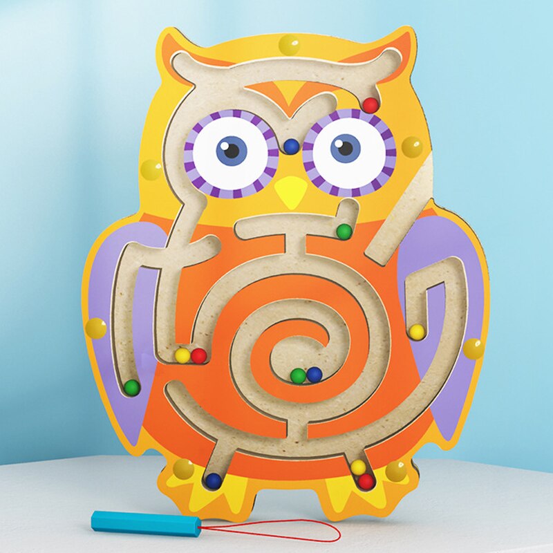 Colorato 3D Animale Labirinto Bambino Giocattoli Educativi Montessori Gioca Giocattoli Per Bambini Magnatic Labirinto Giocattoli di Legno Per Il Bambino Più di 3 Anni vecchio: WT145 Owl