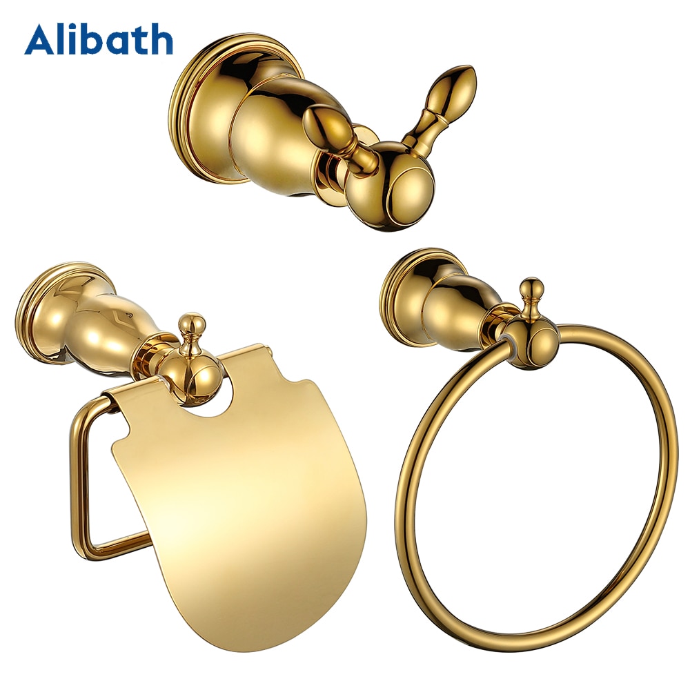 Ensemble d'accessoires de salle de bain en laiton poli doré, accessoires de salle de bain de luxe, produits muraux