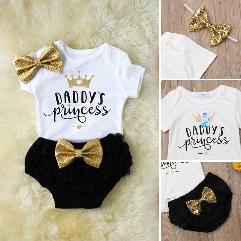 3PCS Baby Girl Outfits Newborn Clothes Kids Tops Girls Bodysuit Shorts Pants Cute Set
