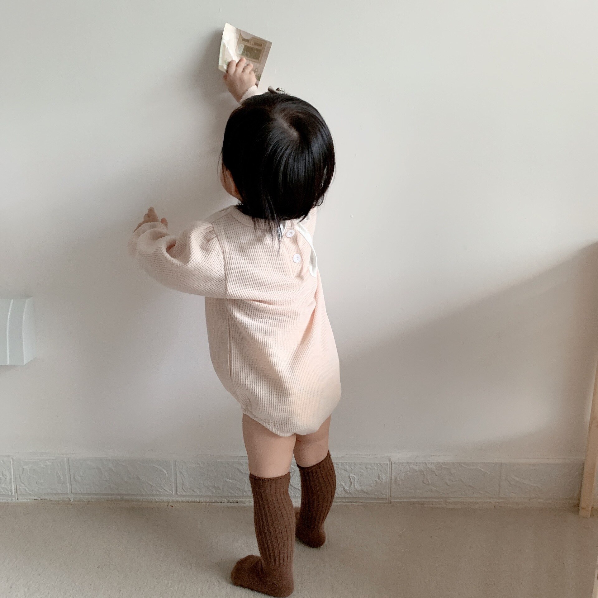 Herfst Babys Jongens Meisjes Bodysuit Met Bib Lange Mouwen Katoen Wafel Baby Jumpsuit Kleding Outfits 6-24 Maand