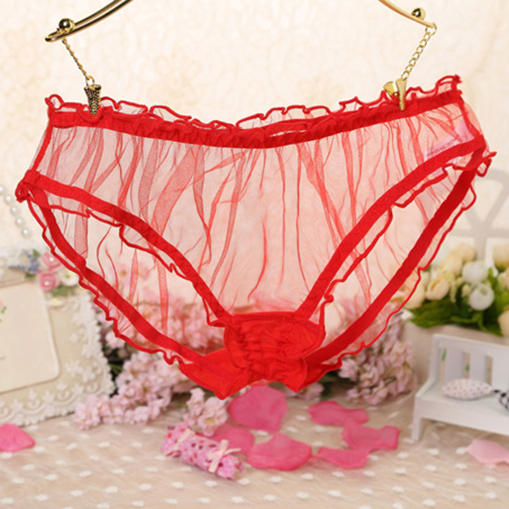 Slip Transparent pour femme filles dame culotte à volants bord maille tentation sous-vêtements