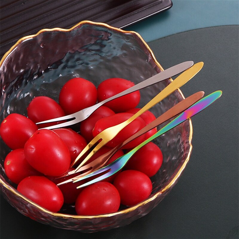 Widelec robić owoców ze stali nierdzewnej kolorowe przekąnarty deser ciasto widelce sałatkowe impreza stołówka sztućce narzędzia kuchenne вилка столовые приборы