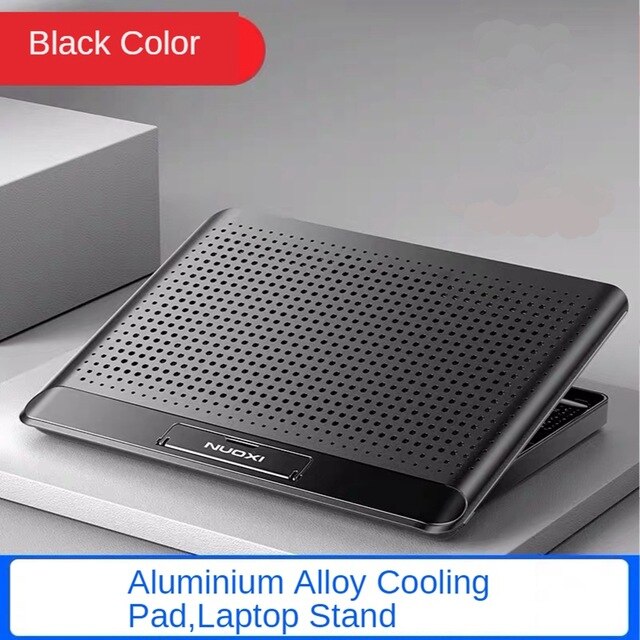 Sammenleggbart laptopstativ aluminiumslegering økt høyde anti-skli plassbesparende sklisikker med laptop kjølepute vifte 17 tommer 2 usb: Svart