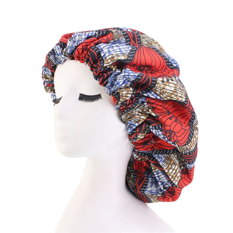 36cm Extra large Satin Hair Caps Bonnets Women African Pattern Print Fabric Ankara Bonnets Night Sleep Hat Ladies Turban: Type 1
