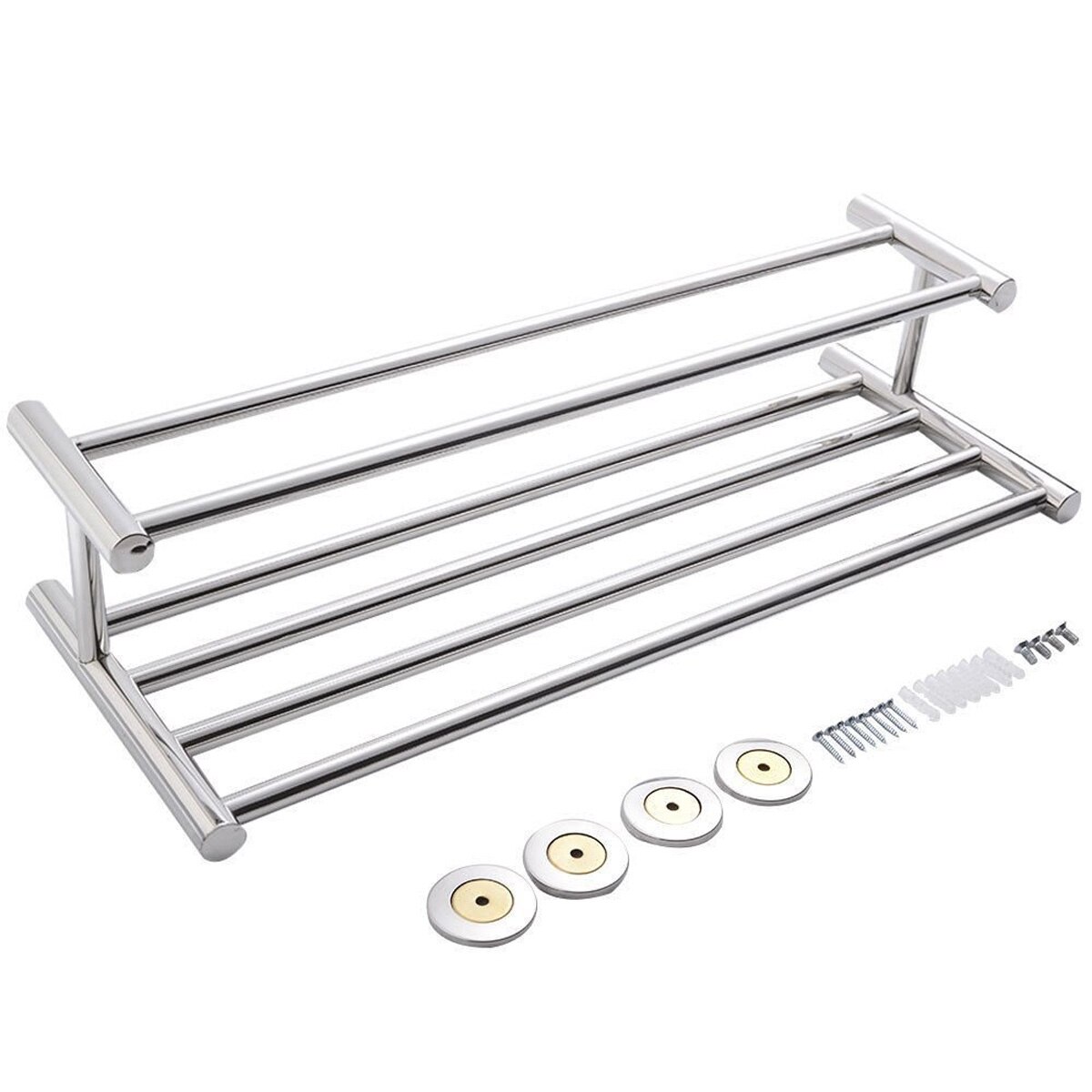 Toallero plegable de acero inoxidable para baño, estante de toalla montado en la pared de dos niveles, 60cm, 304