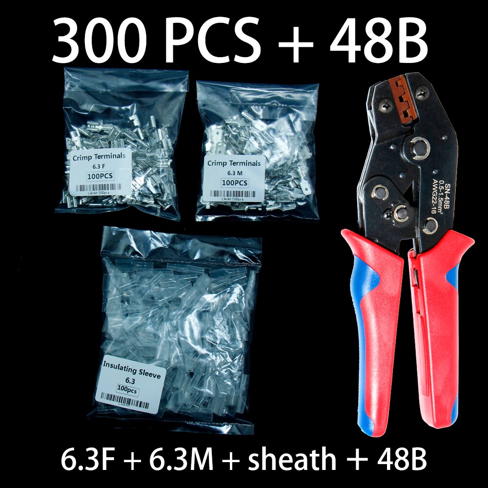 2.8/4.8/6.3mm Cable tube universal spring plug clamp wire crimped sheath crimping hand tool quick easy connection terminal cross: 48B 6.3 FMS 300pcs Y