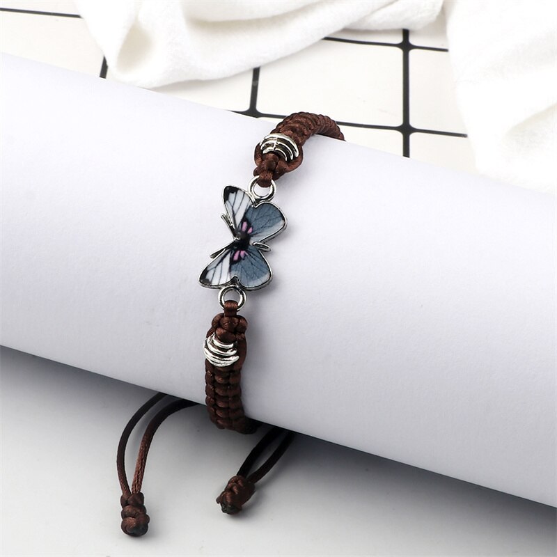 Grey Vlinder Hanger Armband Voor Vrouwen Handgemaakte Zwart Wit Touw Verstelbare Gevlochten Armbanden &amp; Bangles Fasion Meisjes Sieraden