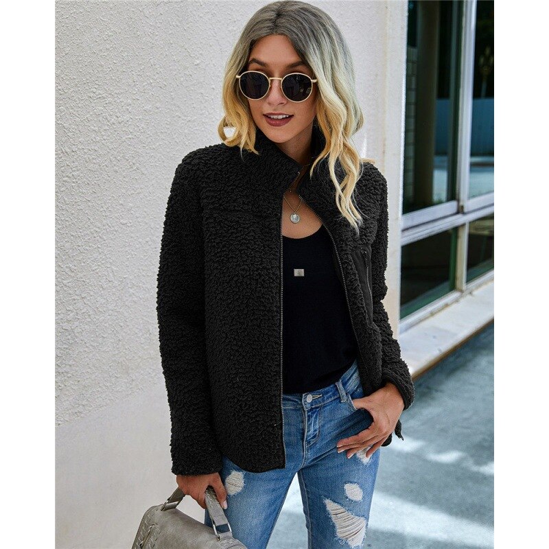 Autumn Winter Women Fleece Jackets Windproof Thick Warm Soft Plush coat Outdoor Camping Climbing Hiking Tekking Sports Jackets: Black / XL
