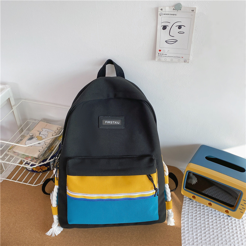 Schultaschen für Teenager-mädchen, Rucksack für sterben hoch Schule, damen-schultasche Ich bin Patchwork-stil, koreanischer freizeitstil , 2022: Schwarz